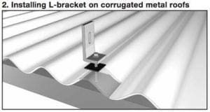 Conergy L-bracket on currogated roof An L-bracket on a corrugated metal roof for a solar panel