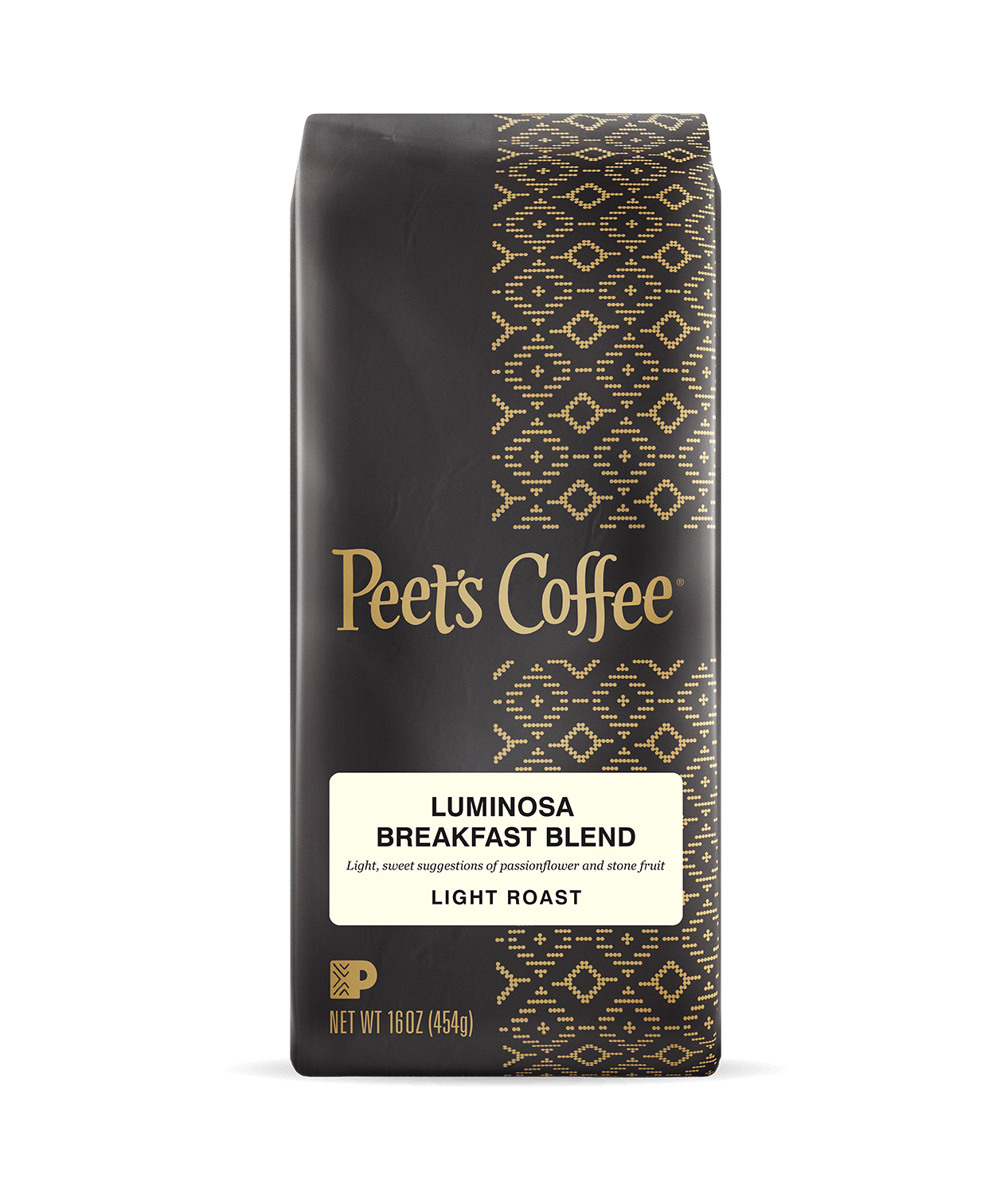 Peet's Coffee Luminosa Breakfast Blend Light Roast Coffee beans in a brown 16 ounce bag